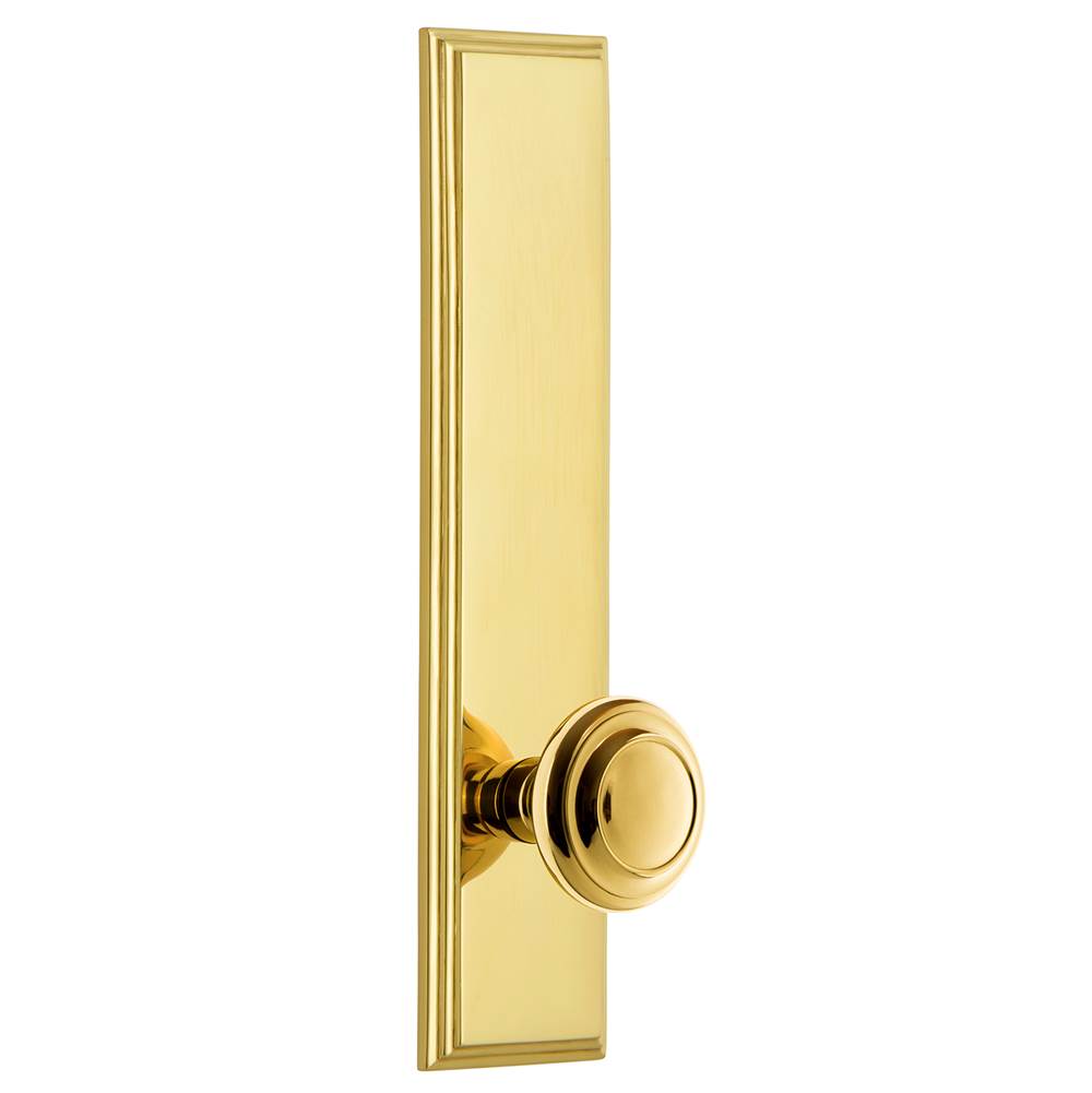 Grandeur Hardware Grandeur Hardware Carre'' Tall Plate Passage with Circulaire Knob in Polished Brass
